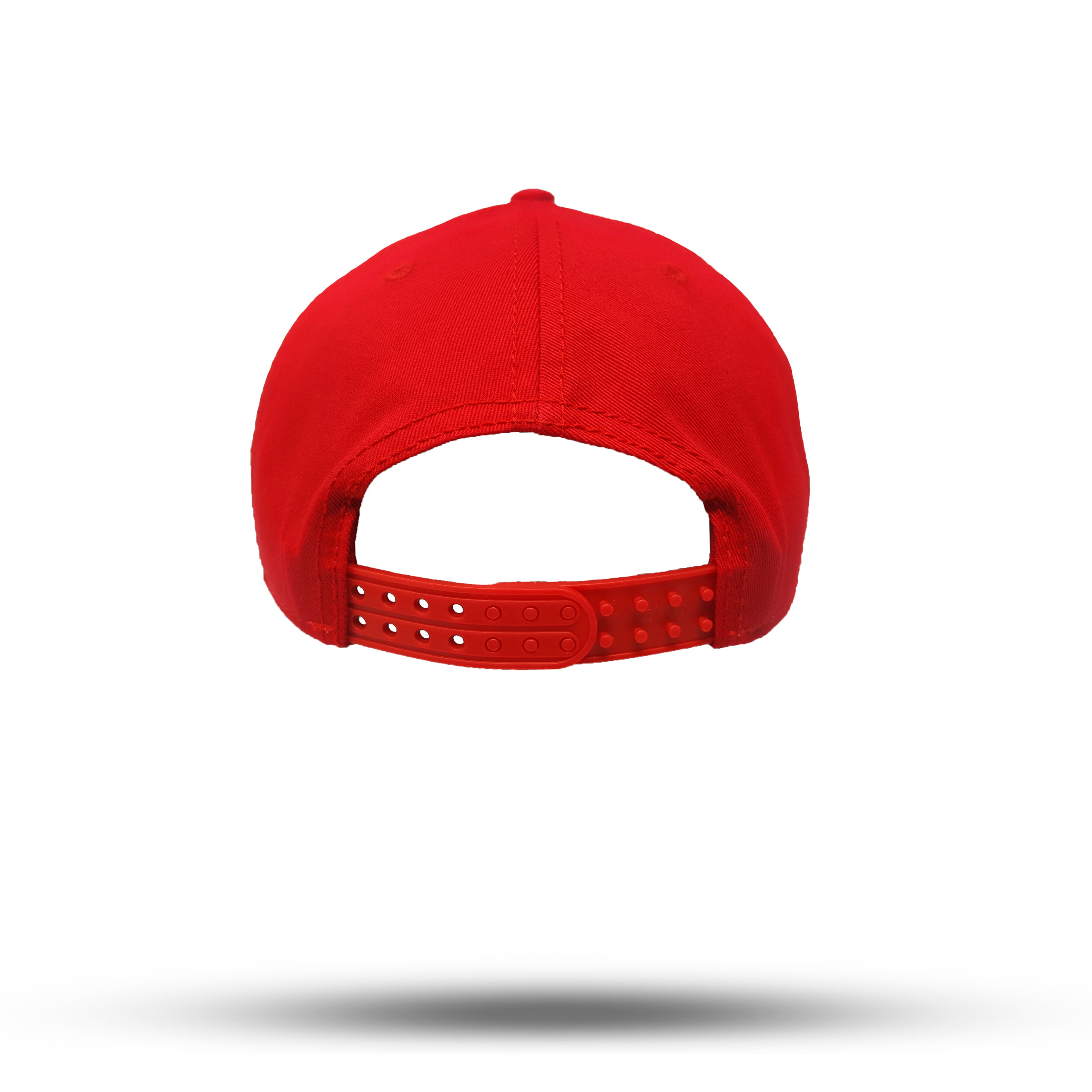 Rückansicht Snapback Baseball Kappe in Rot mit Frankfurt Handstyle Logo