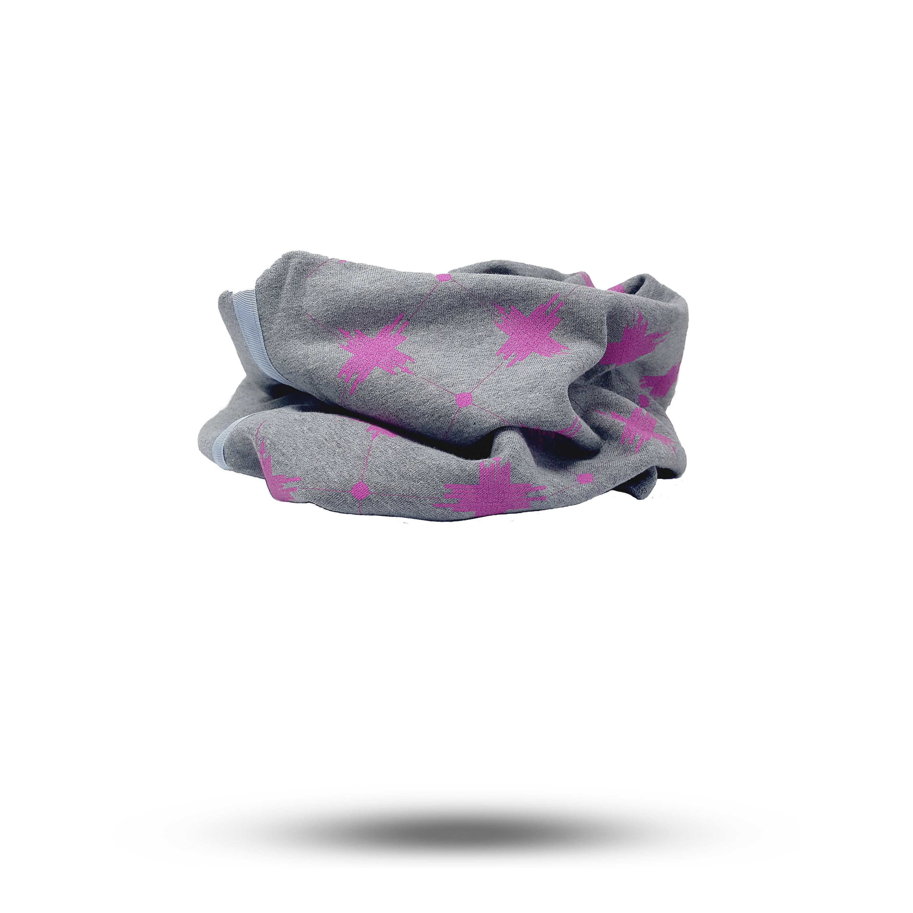 FRANKFURTER KREUZ Schlauschal in Pink auf Grau gerolllt