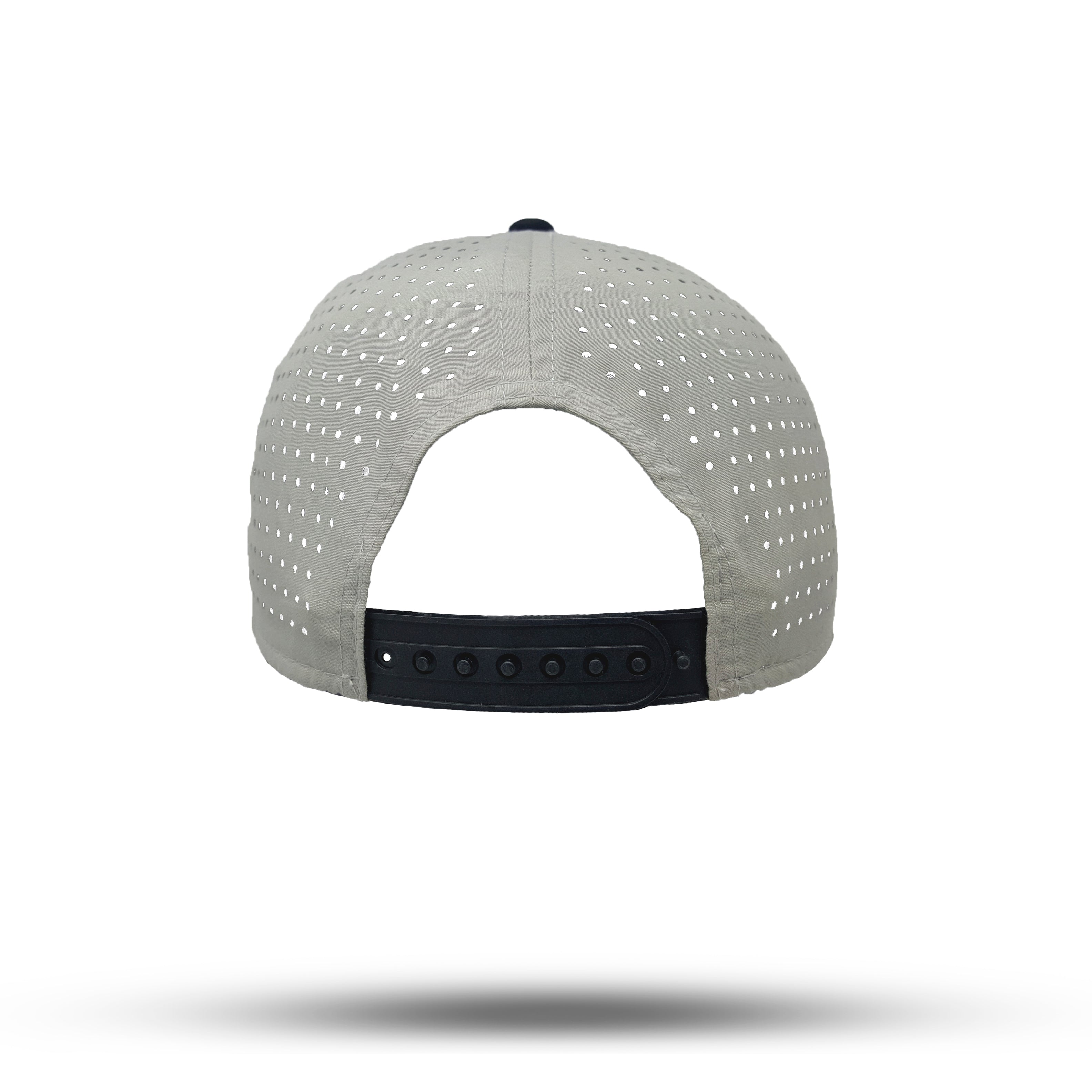 Rückansicht Snapback Baseball Kappe in Beige und Schwarz mit Frankfurt Handstyle Logo