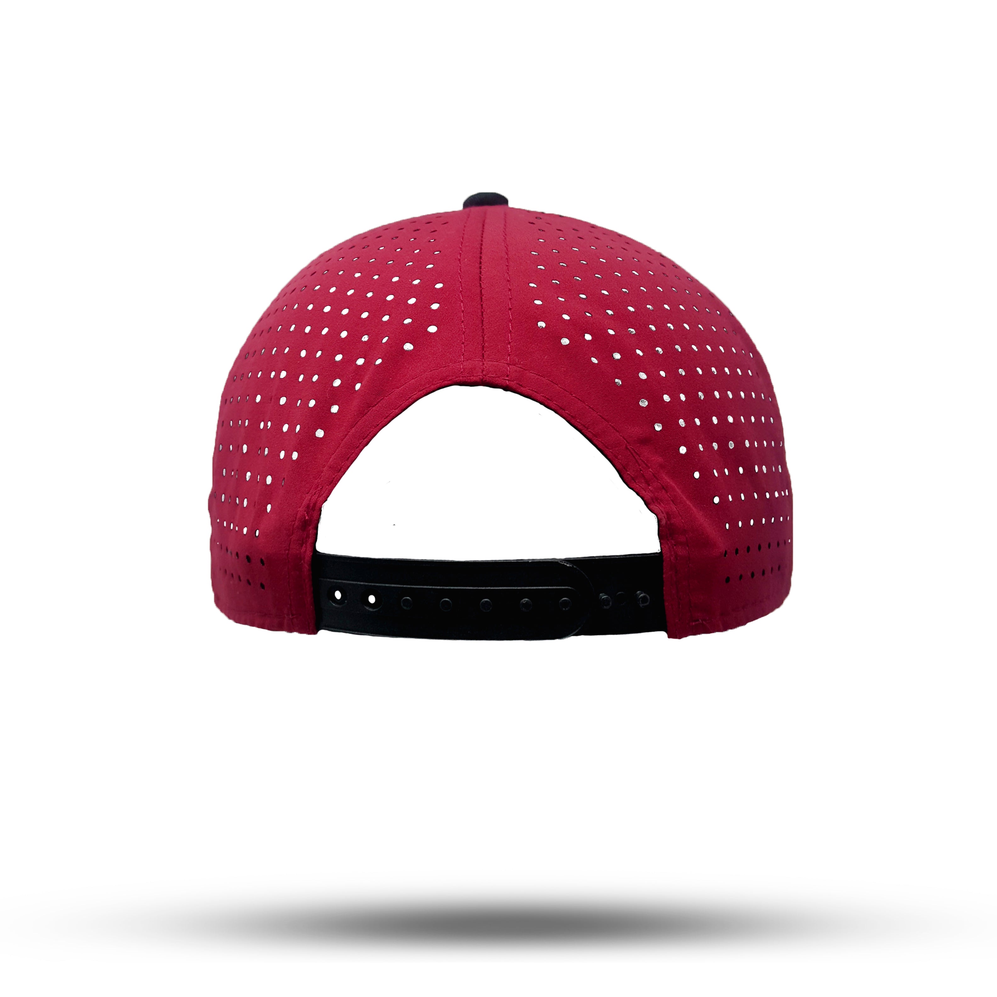 Rückansicht Snapback Baseball Kappe in Bordeaux und Schwarz mit Frankfurt Handstyle Logo
