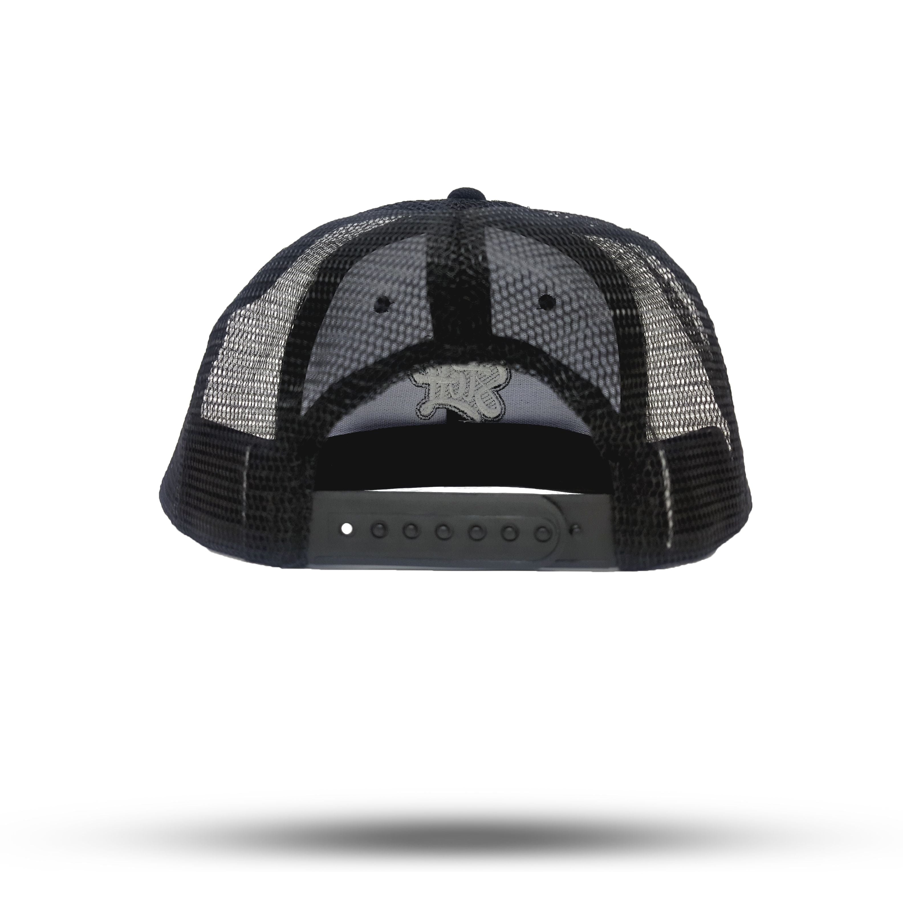 Rückansicht Snapback Baseball Kappe mit Netz in Schwarz mit STOFF Logo
