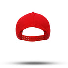 Rückansicht Snapback Baseball Kappe in Rot mit Frankfurt Handstyle Logo