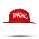Frontansicht Snapback Baseball Kappe in Rot mit Frankfurt Handstyle Logo