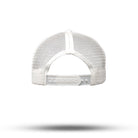 Rückansicht Snapback Baseball Kappe mit Netz in weiß mit STOFF Logo